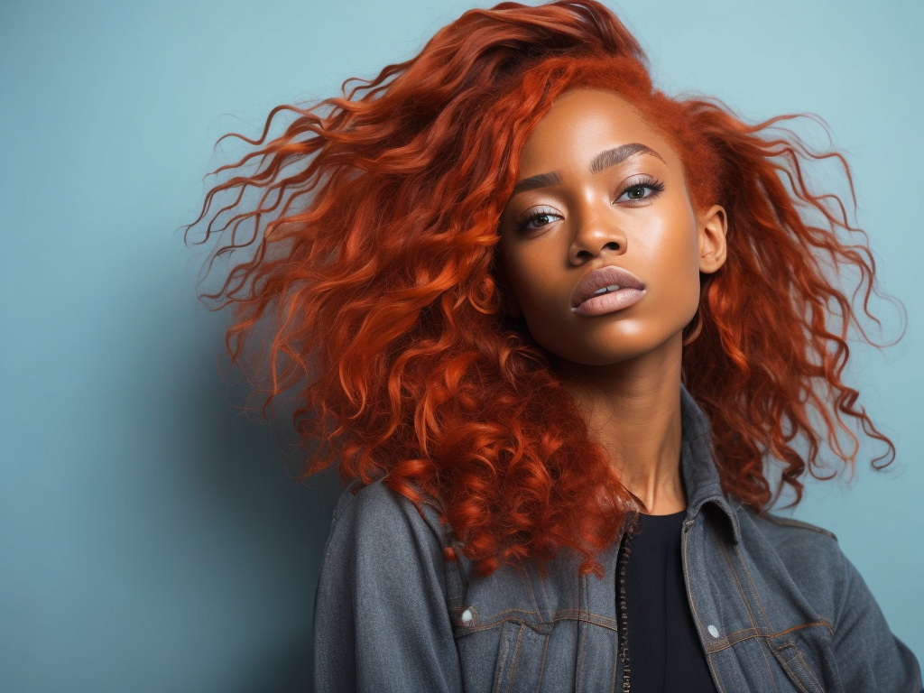 black girl with ginger hair, freckles on the face, professional photo, sharp on details