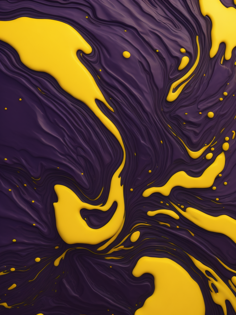 Two paint mixing texture, purple and yellow paint, pattern, background, top view, liquid