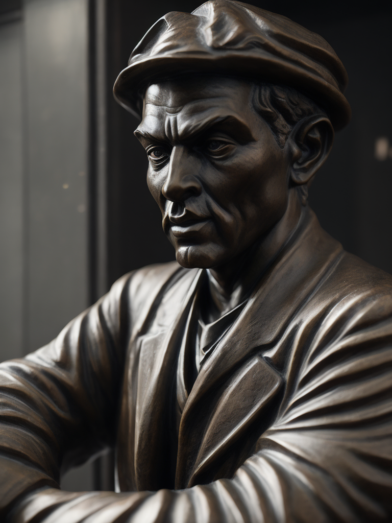 (((black marble statue))) of a english train worker, 1900, dark atmosphere, sharp on details