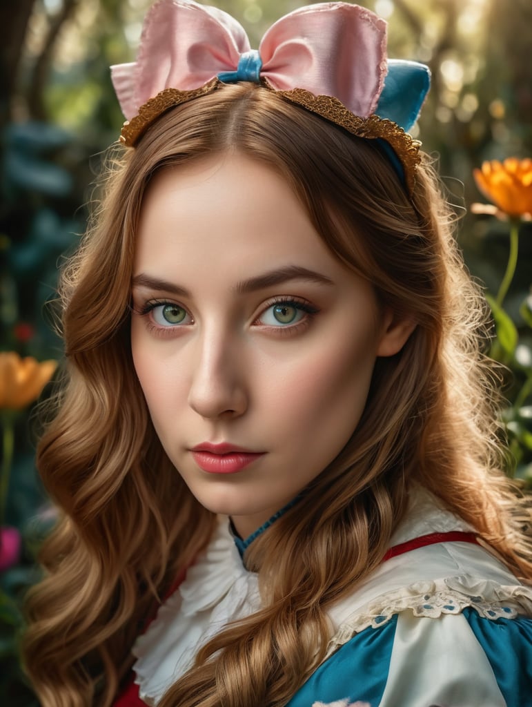 Portrait of Alice in wonderland, vivid colors, wide angle, super highly detailed, professional digital painting, concept art,