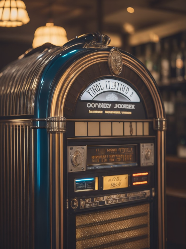 Retro jukebox in a bar, sharp focus, highly detailed,