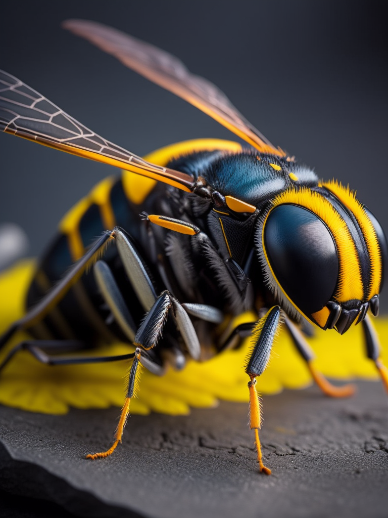 wasp macro photography, close-up, high-quality details, deep focus, professional shot