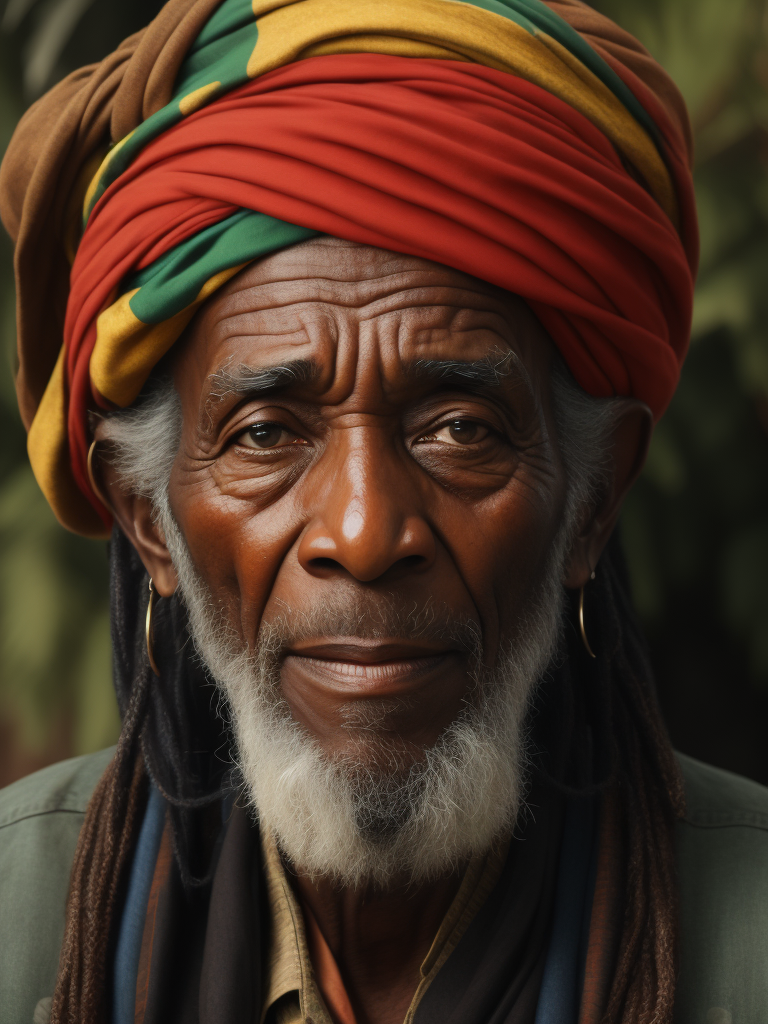 Jamaica's Old Man, portrait, realistic image, lots of details, wearing turban