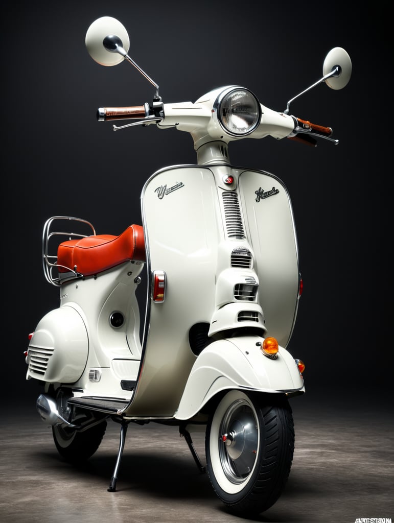 vintage white vespa, low angle view, isolated, white background, mockup