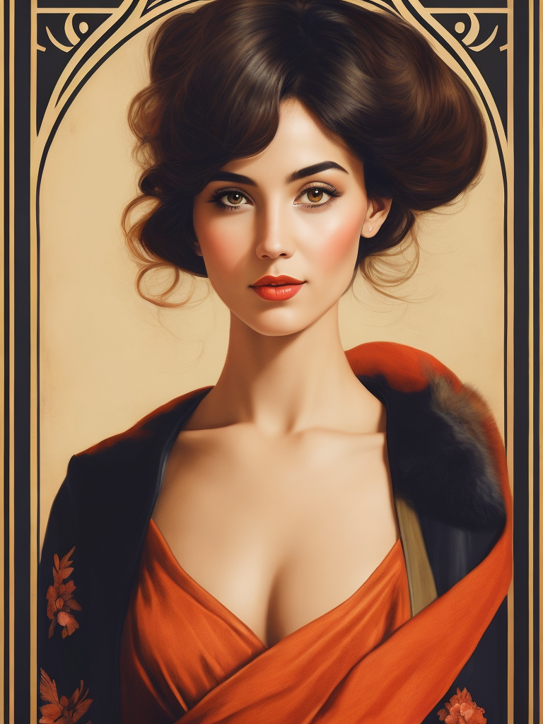 portrait of beautiful girl vintage poster style