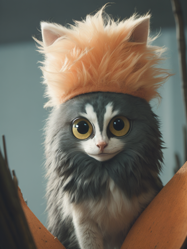 Funny fluffy character, with a smile and big eyes