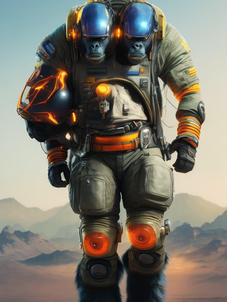 Portrait of anthropomorphic gorilla wearing space suit, ultra realism, super detailed, neon colors, magazine cover, professional shot, magazine photography, bright saturated colors, sharp focus, highly detailed