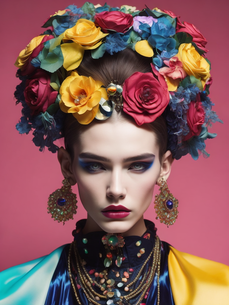 insane bizzare eyeglasses, crystals, bright, colorful rgb, dream world, Alexander McQueen Glazier demonic boy, monster face, vampire, horrific, arty pose, fashion, massive huge jewelry, precious gems, massive pearls, giant white diamonds, retrofuturistic, crystal, marble, glass, floral, massive big flowers, gem flowers, hyper neon glow, dark, moody, diaphanous layered ultra haute couture, high definition, high resolution, bold vibrant colors , volumetric lighting, 8k, 3d rende, style by dior, style by channel, by Jimmy Marble and Takashi Murakami