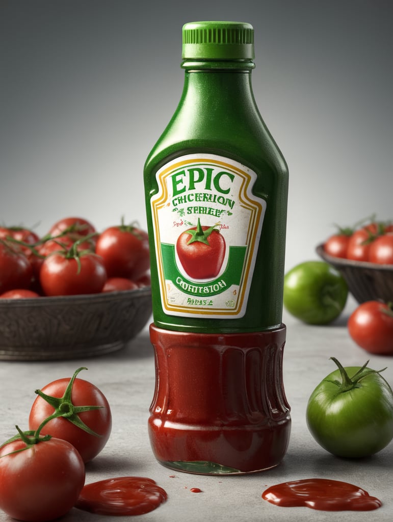 ketchup bottle, green cap, isolated, white background