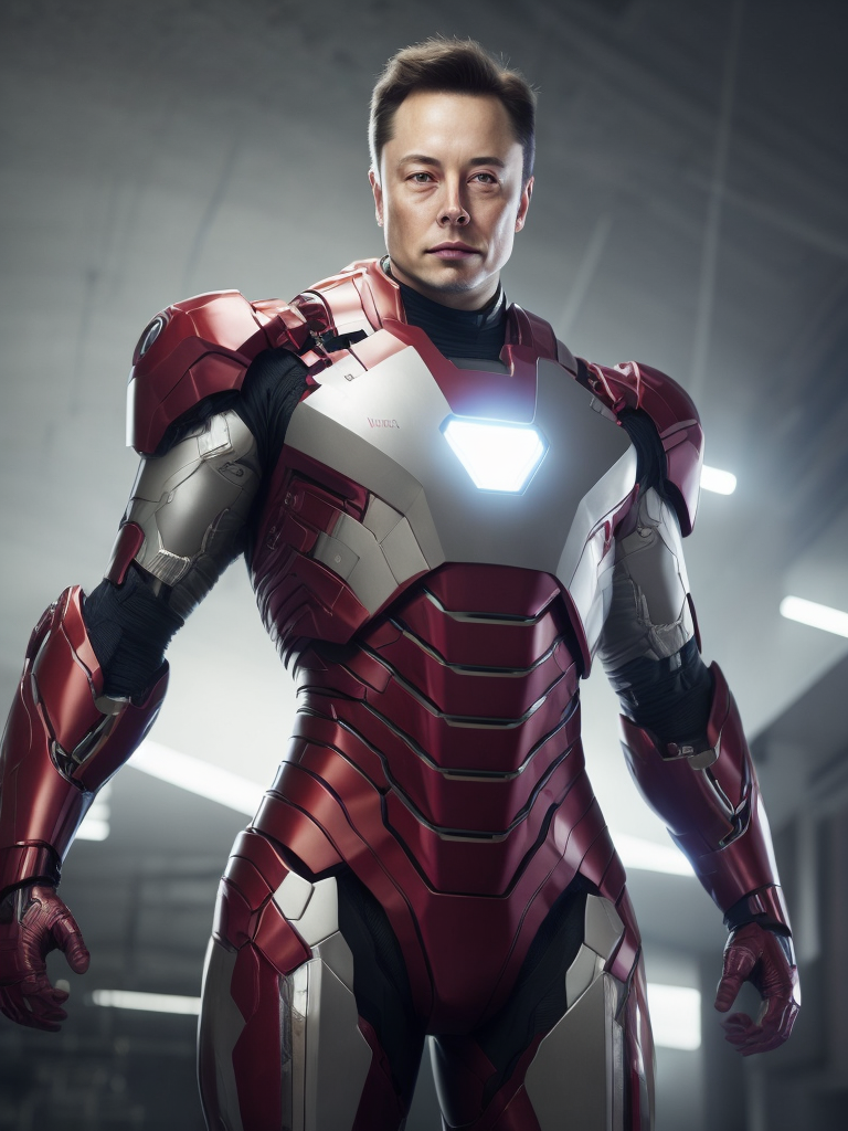 Portrait of Elon Musk in the Iron Man suit from the Marvel Universe, high definition, photography, cinematic, detailed character portrait, detailed and intricate environment,