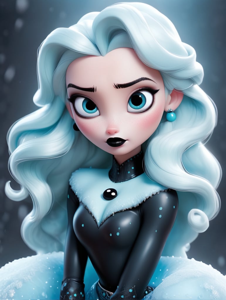 elsa from frozen with black eyes and black lipstick, full bbody picture