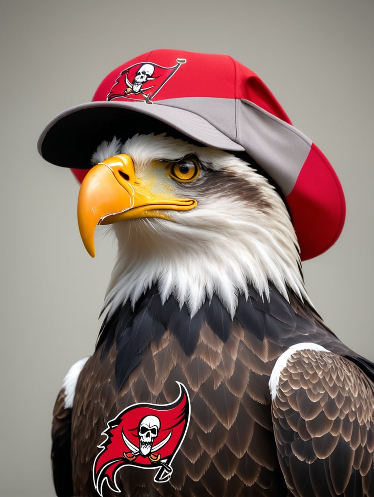 Eagle holding a Tampa buccaneers hat