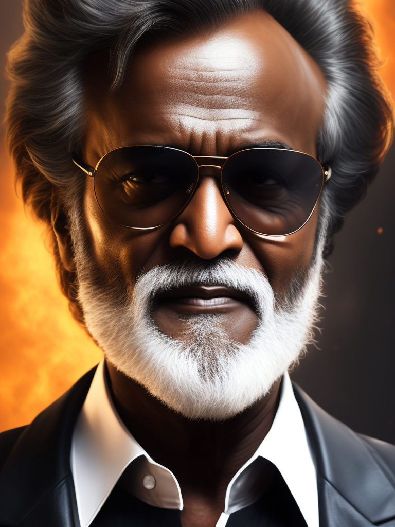 Close of Portrait of Superstar Rajinikanth , Photo must be realistic, same as real rajnikanth