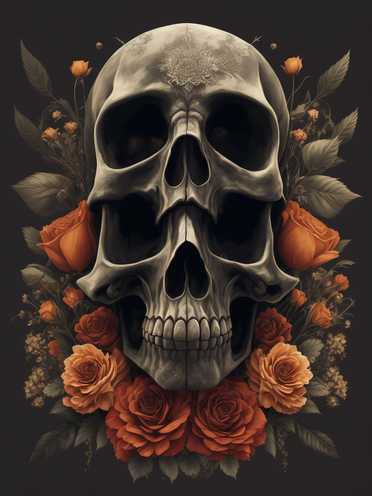 vector art of skull and flowers in the background, inspired by Japanese tattoo