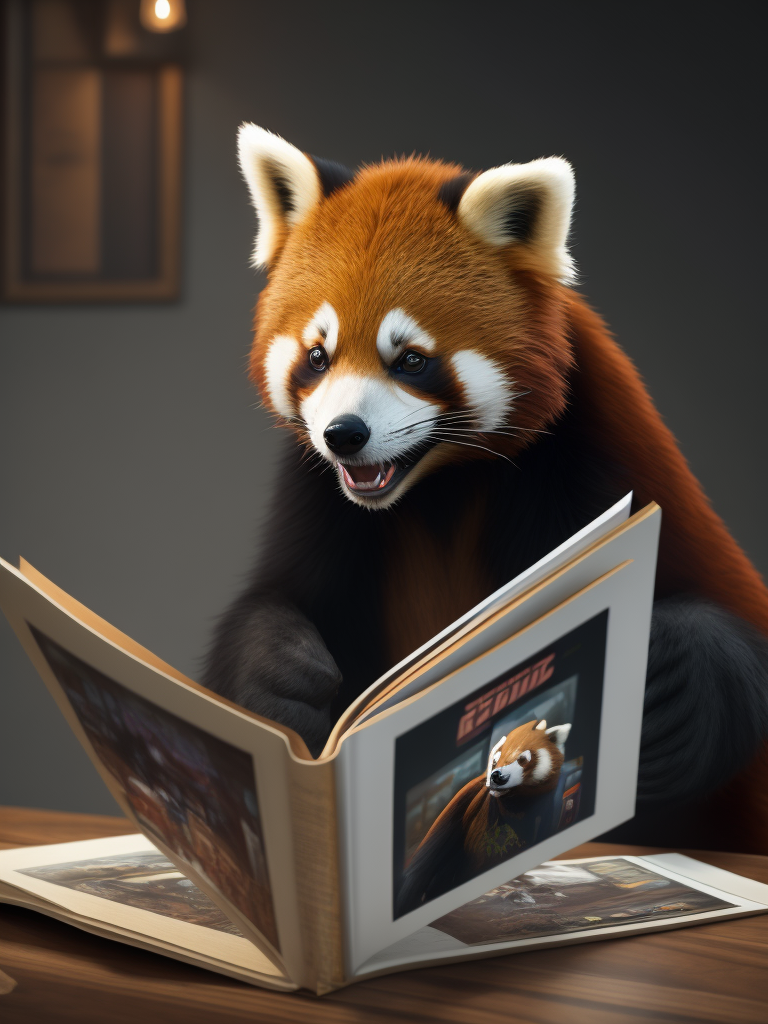 red panda reading a comic book