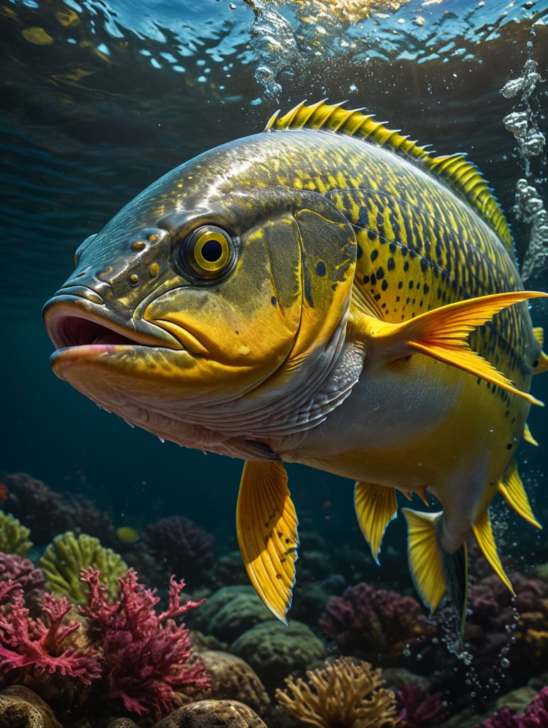 mahi mahi fish with bright colors and unique patterns.