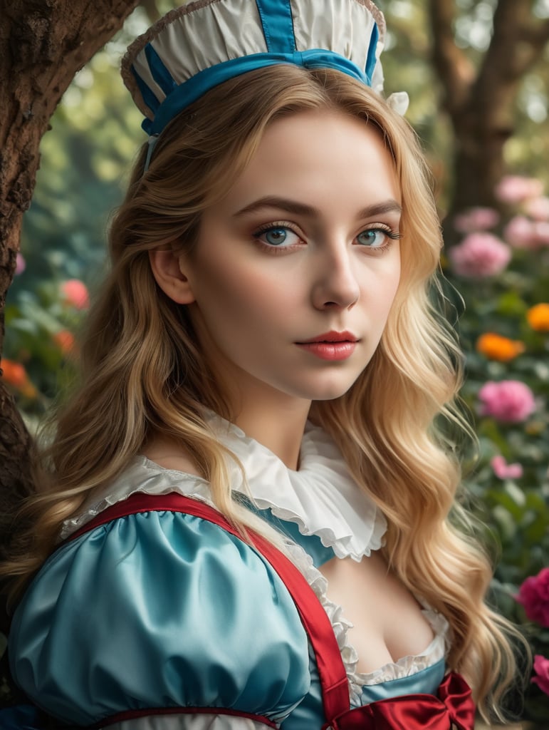 Portrait of Alice in wonderland, vivid colors, wide angle, super highly detailed, professional digital painting, concept art,