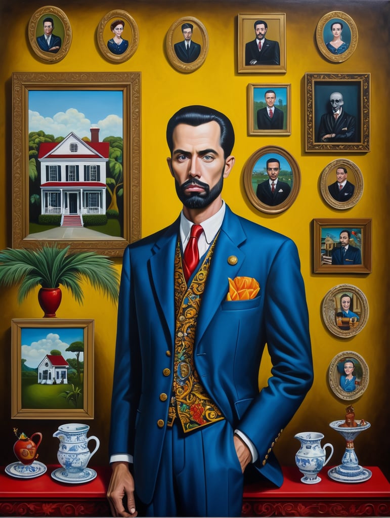 The man who took a debt for a house to death, mort gage, style of Catherine Nolin, Painting, Acrylic, Oil, Portrait, Interior, USA