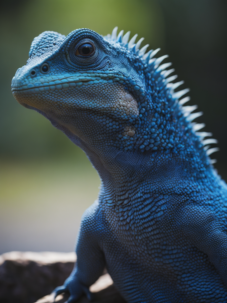 Blue feathered lizard, Vibrant colors, Depth of field, Incredibly high detail, Blurred background