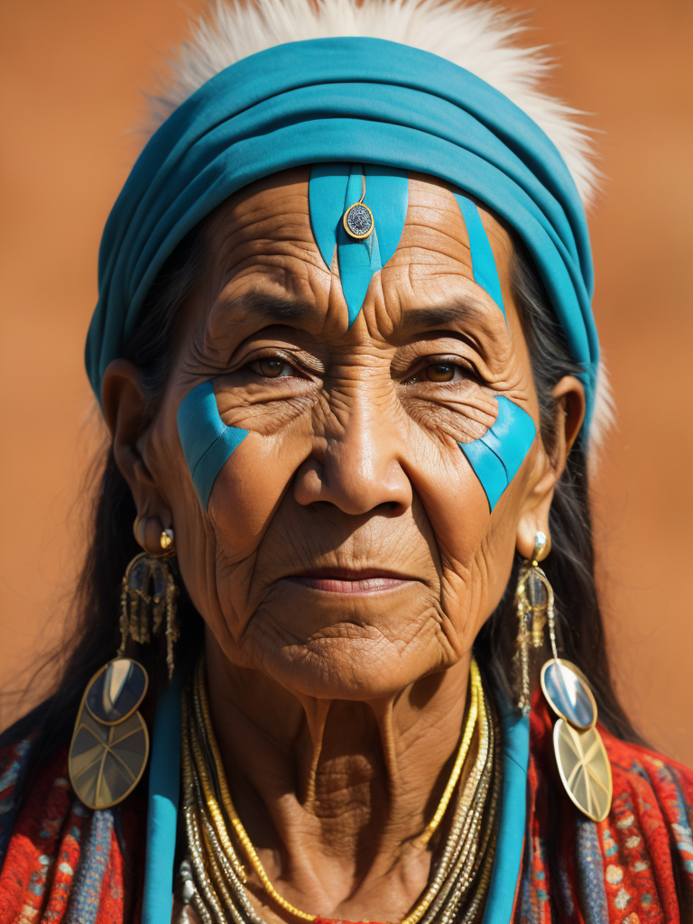native american old woman 50 years old in national dress
