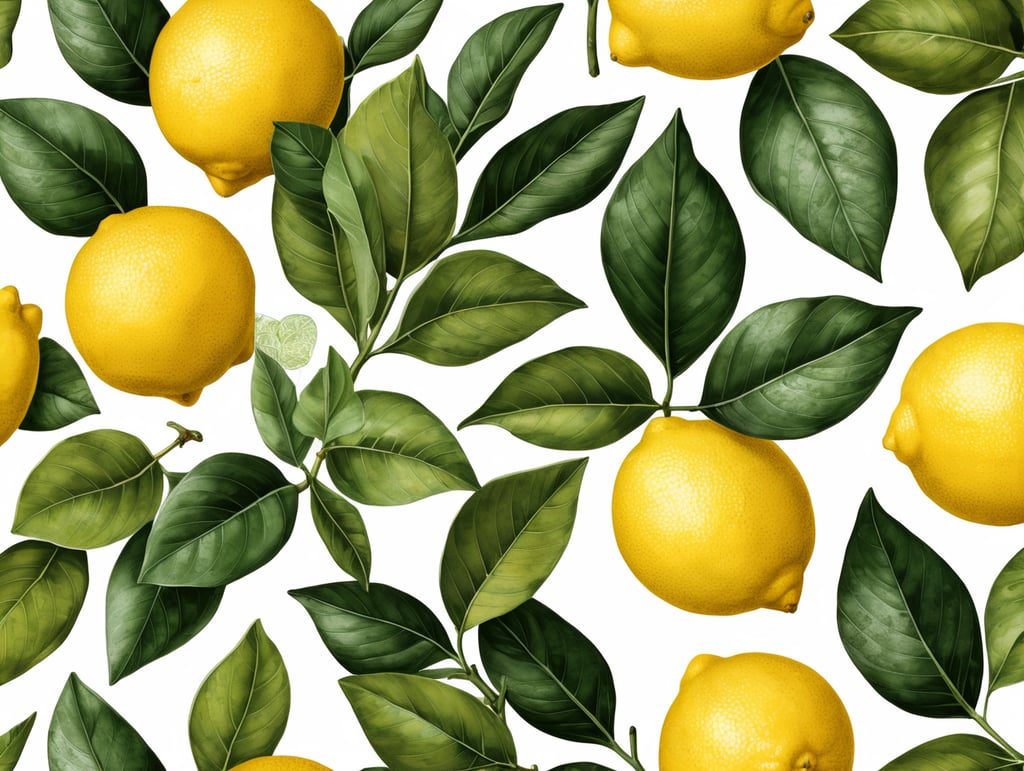 botanical art lemon print plant illustration leafy lemons nature inspired artistic flora citrus vibes fresh botanicals textured leaves vibrant prints