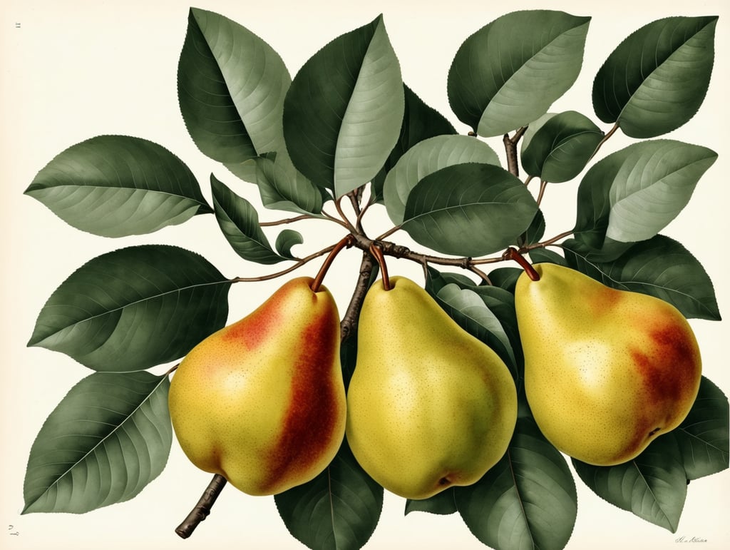 Botanical print. pears with leaves