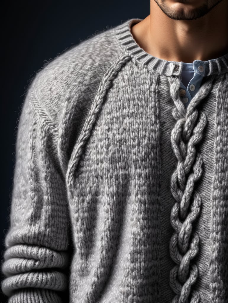 A close up of a knitted sweater, studio lighting, professional photography, post-minimalism, ultra-fine detail, high detail