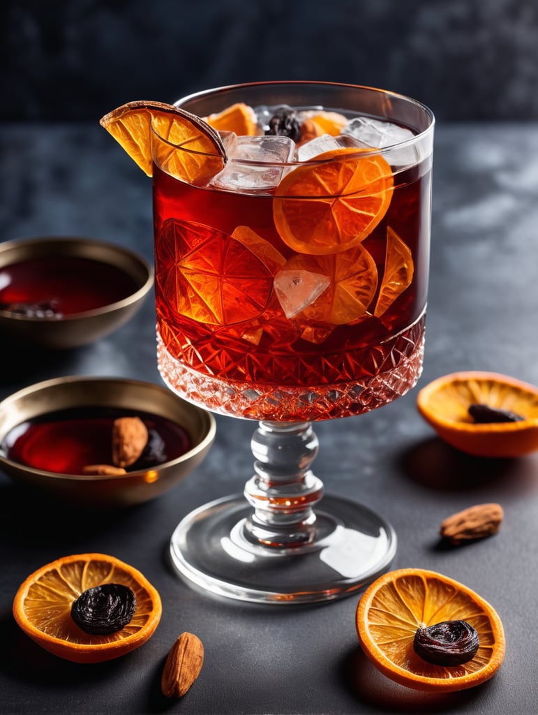 Negroni Cocktail with dried fruit slices