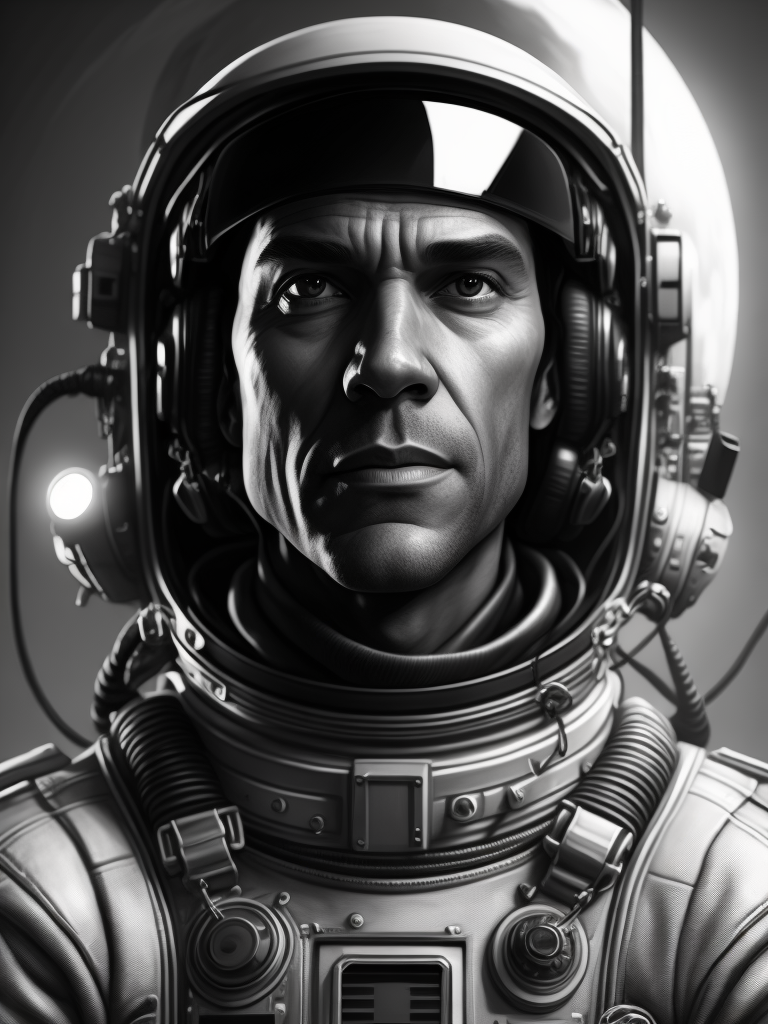 A black and white drawing of an astronaut, an ambient occlusion render by esao, cgsociety, space art, sci-fi, chillwave, ue5