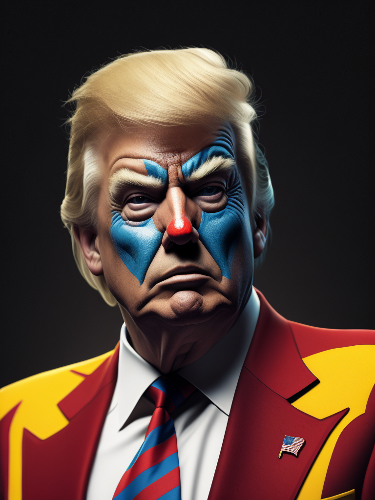 Donald Trump wearing clown makeup, Vivid saturated colors, Contrast color