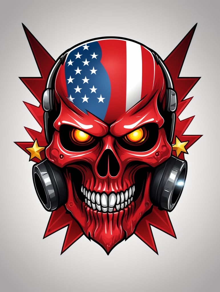 Vector american red skull with a flag and stars on it mascot logo, e-gaming, bright colors, Gaming Logo, vector image