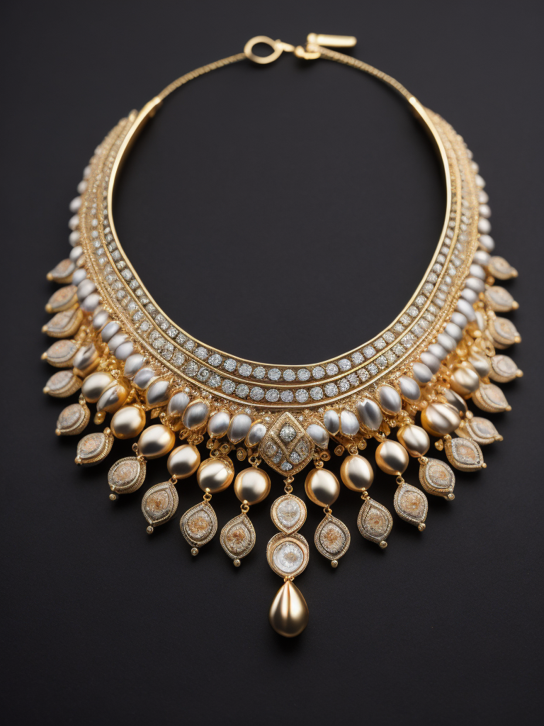 Gold jewelry, gold necklace, full view, india style, center, no neck, no pendant, bright color, white background, realistic, high resolution, highly details