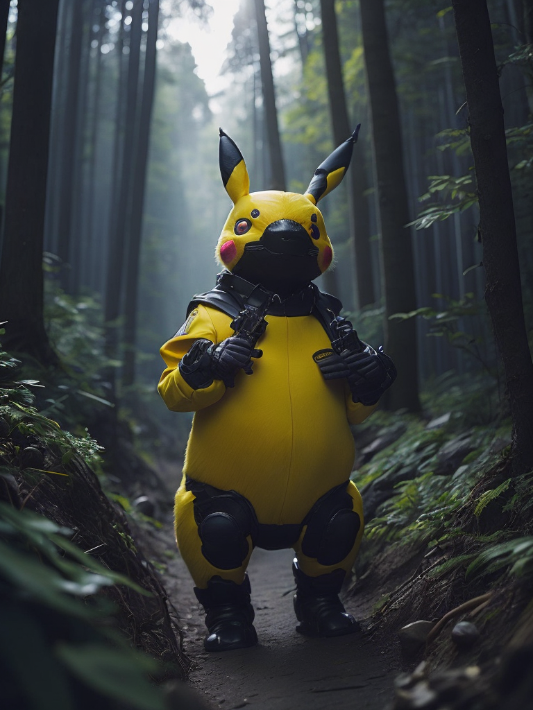 Robot pikachu in a forest