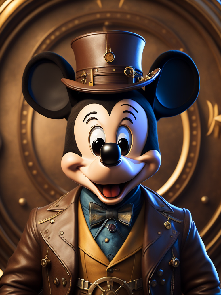 Portrait of Mickey Mouse in steampunk style, extremely detailed vibrant, cinematic lights, hyper realistic, hyper detailed, photorealistic