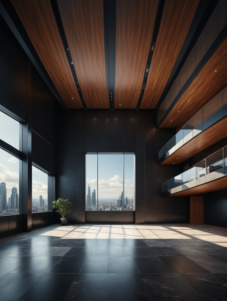 Generate a highly realistic image of a modern architecture empty in an elegant style, empty, showcasing a minimalist design. generate an empty room without any furniture