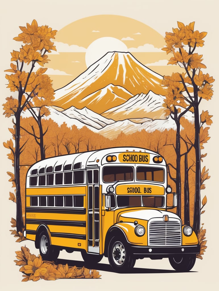 Vector classic school bus with hand drawn style, mascot logo, bright colors, vector Logo, vector image