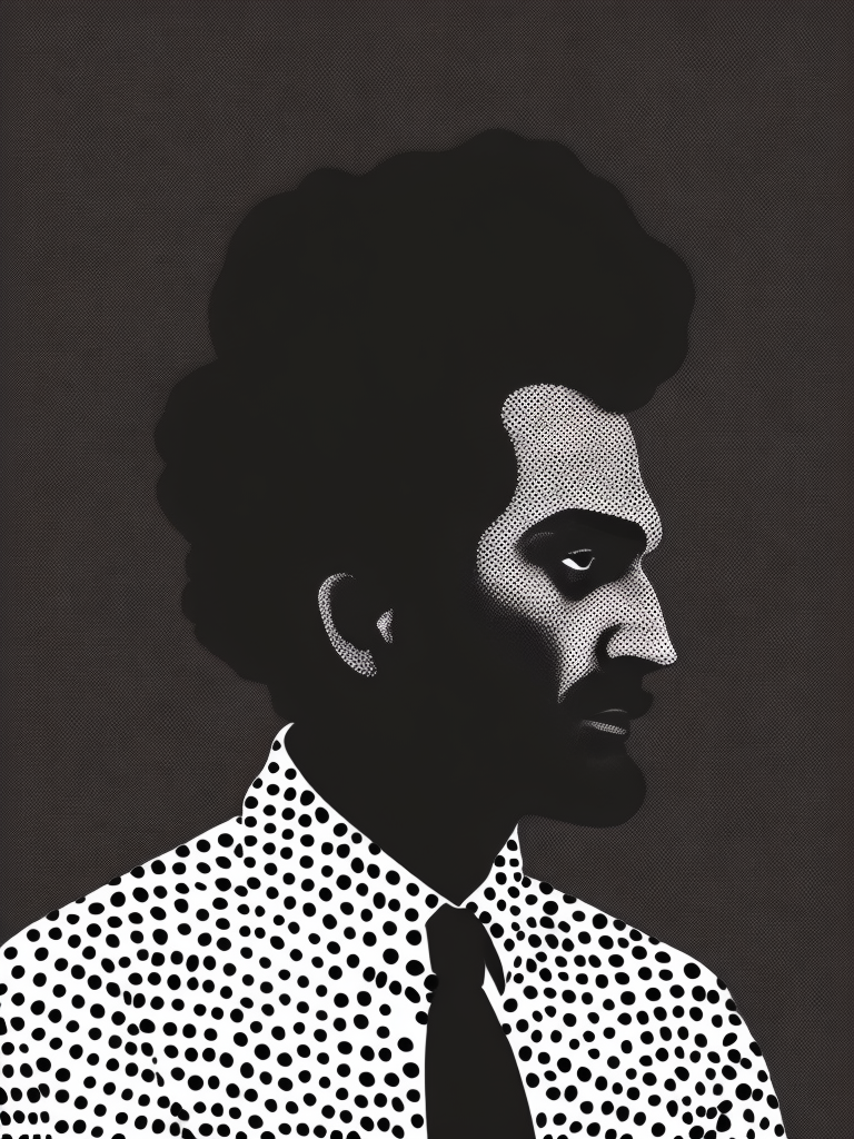 an illustration of a man, halftone print, made of felt, abstract surrealism, surreal, neo-expressionism, hyper-detailed