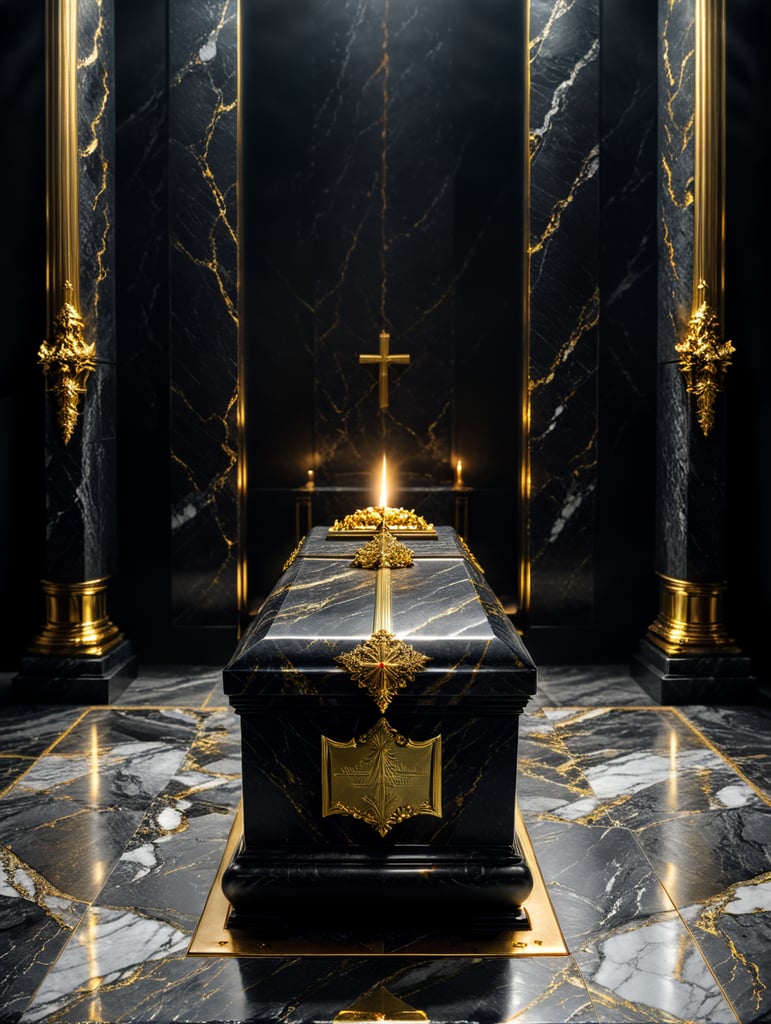 black and gold funeral program, memorial, marble