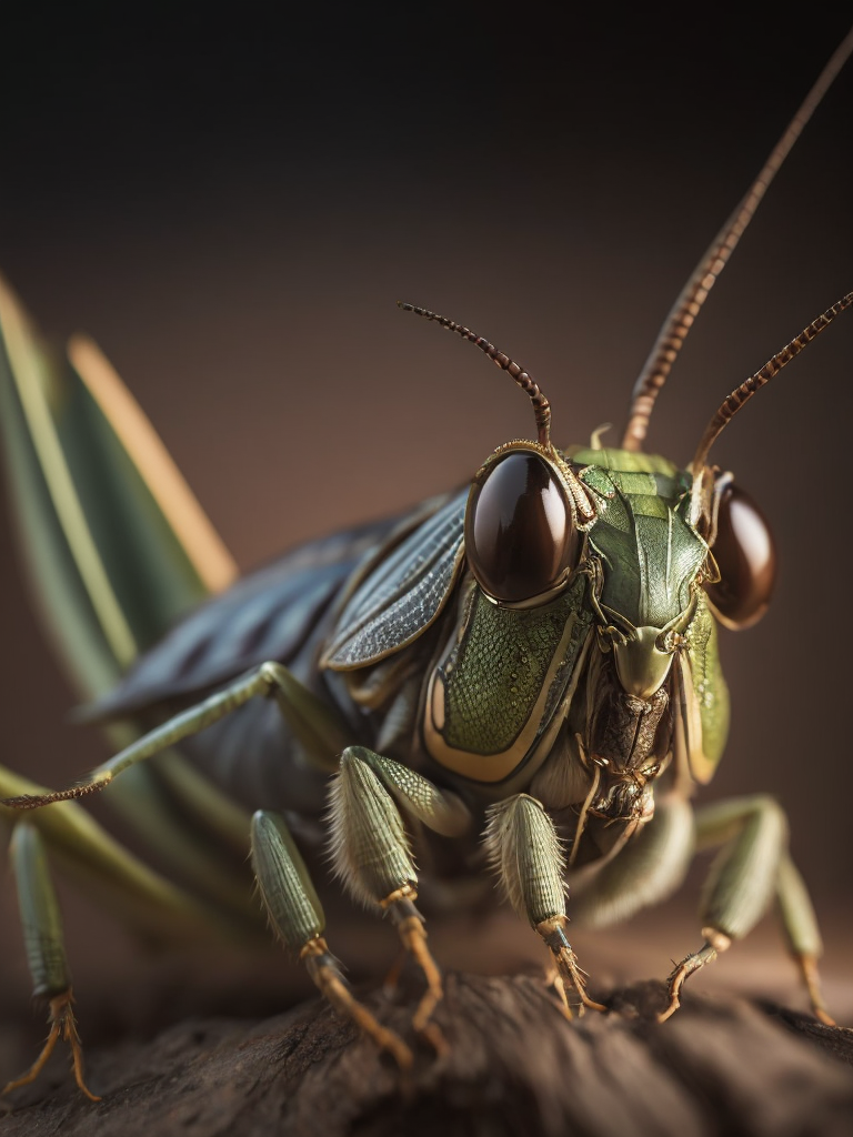 Grasshopper macro photography, close-up, high-quality details, deep focus, professional shot