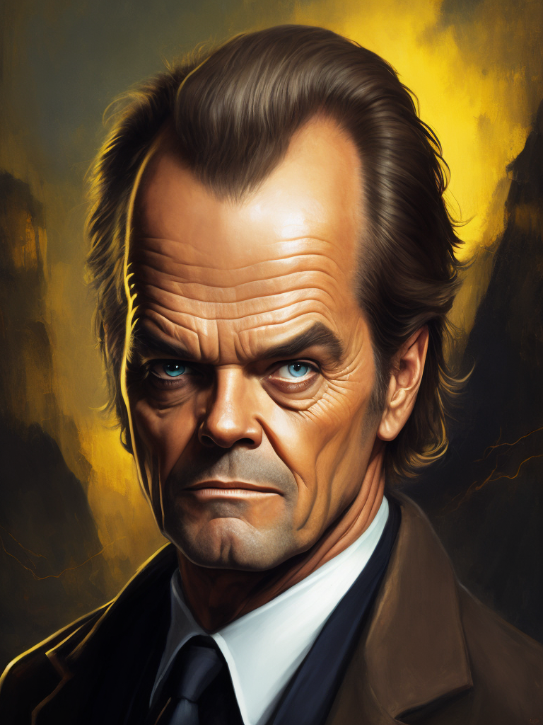 Jack Nicholson, Hero portrait, Illustration, Painting, Fantasy, Sci-Fi, Cover Art, USA , style of Vincent Di Fate