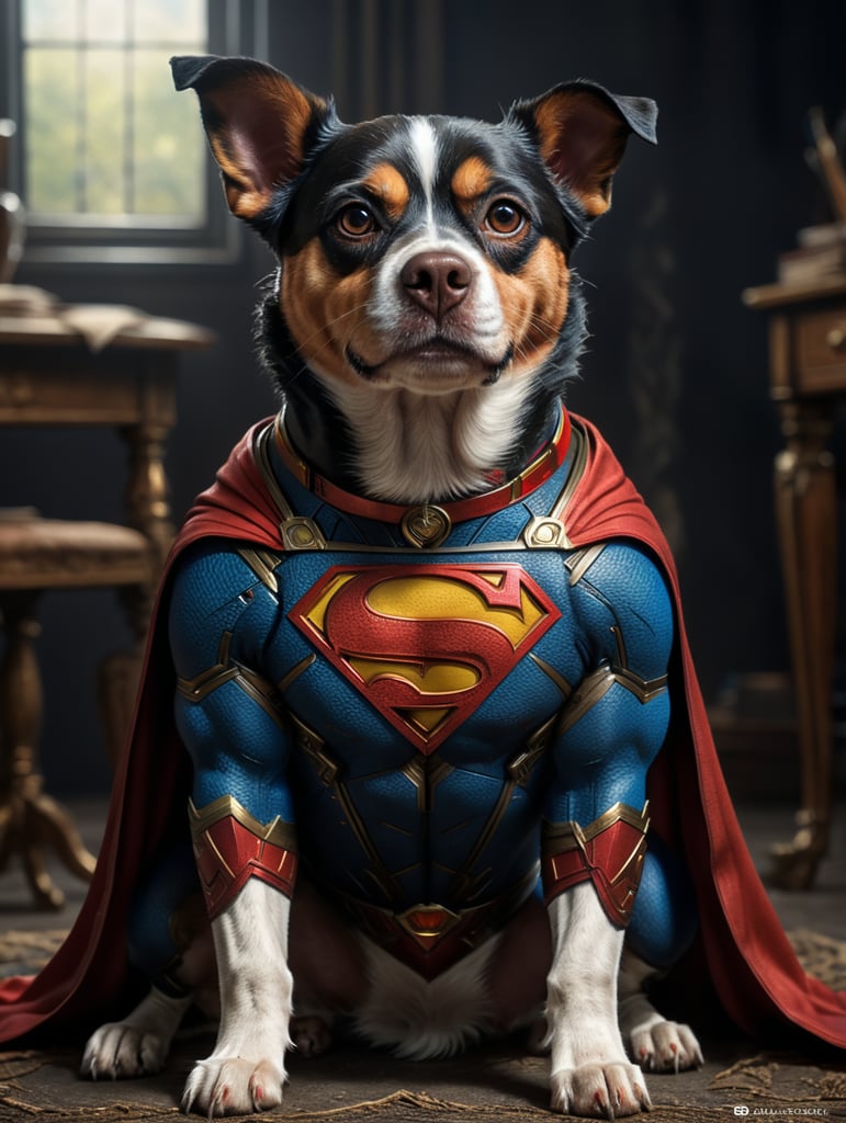 SMALL BREED DOG as superman