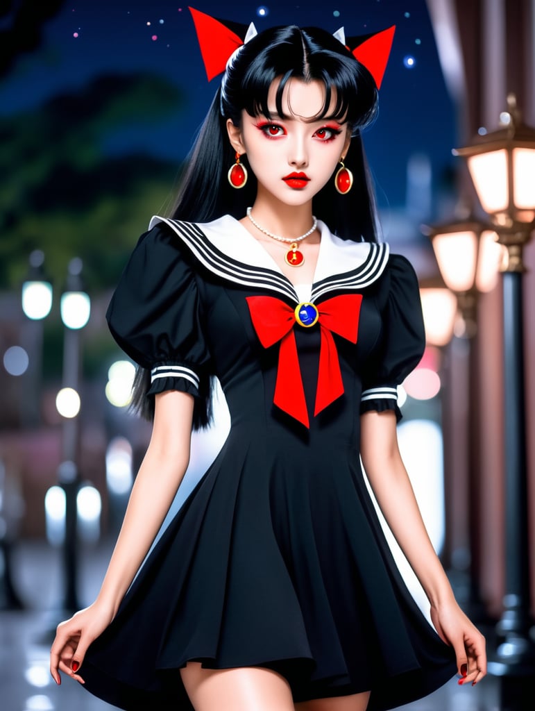 90's anime vintage anime vampire girl sailor moon red Eyes dark dress Moonlight black dress