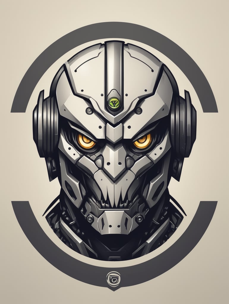 A logo for my gaming brand. A robot looking like monster in a circle logo