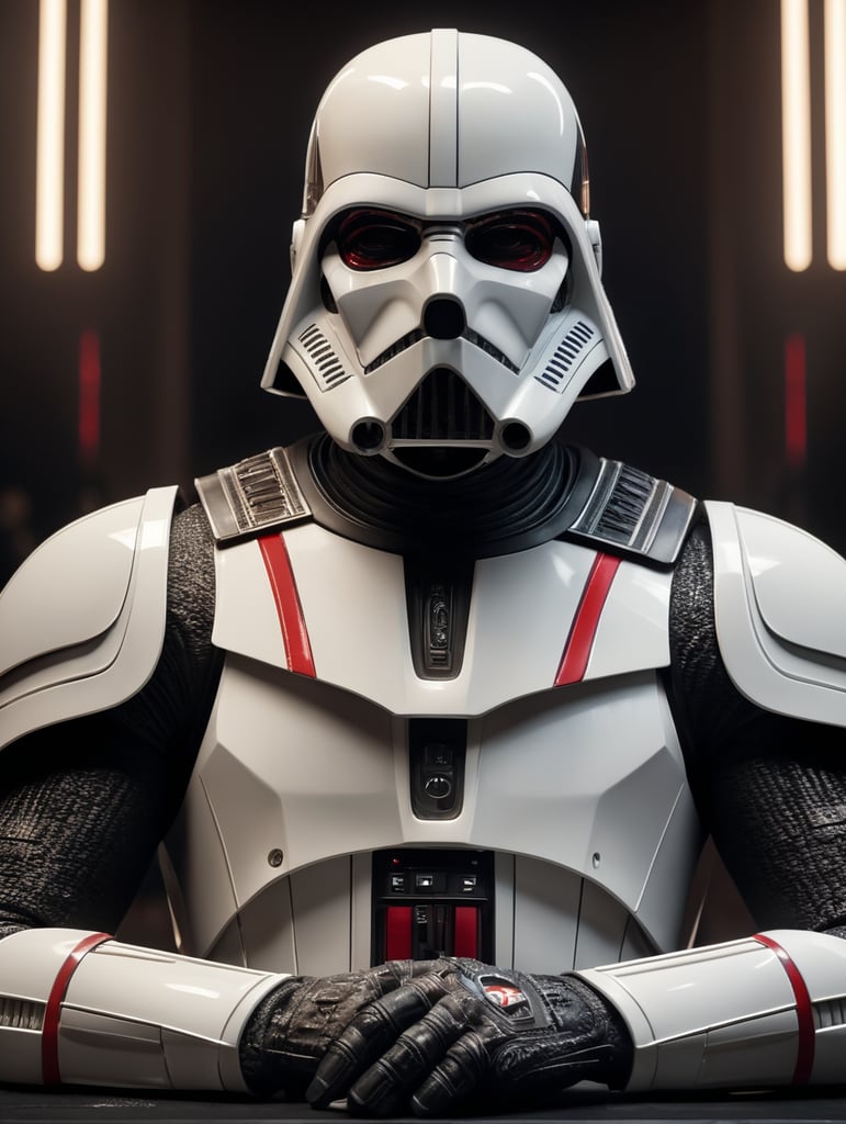 The Empire Style, hi-tech plastic, sith lord, white, (masterpiece:1.2), realism, realistic, raw photo, 4k, highres, photorealistic, best quality, photo, real, hyperrealistic lifelike texture, dramatic lighting, unrealengine, trending on artstation, cinestill 800 tungsten, high quality, sharp focus,8k uhd, absurdres