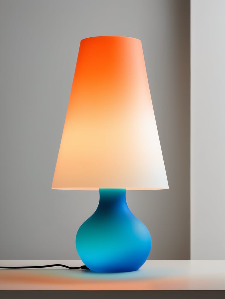 A contemporary minimalist semi-translucent silicone lamp with vibrant cyan blue and orange gradient colors as if designed by hi studio.