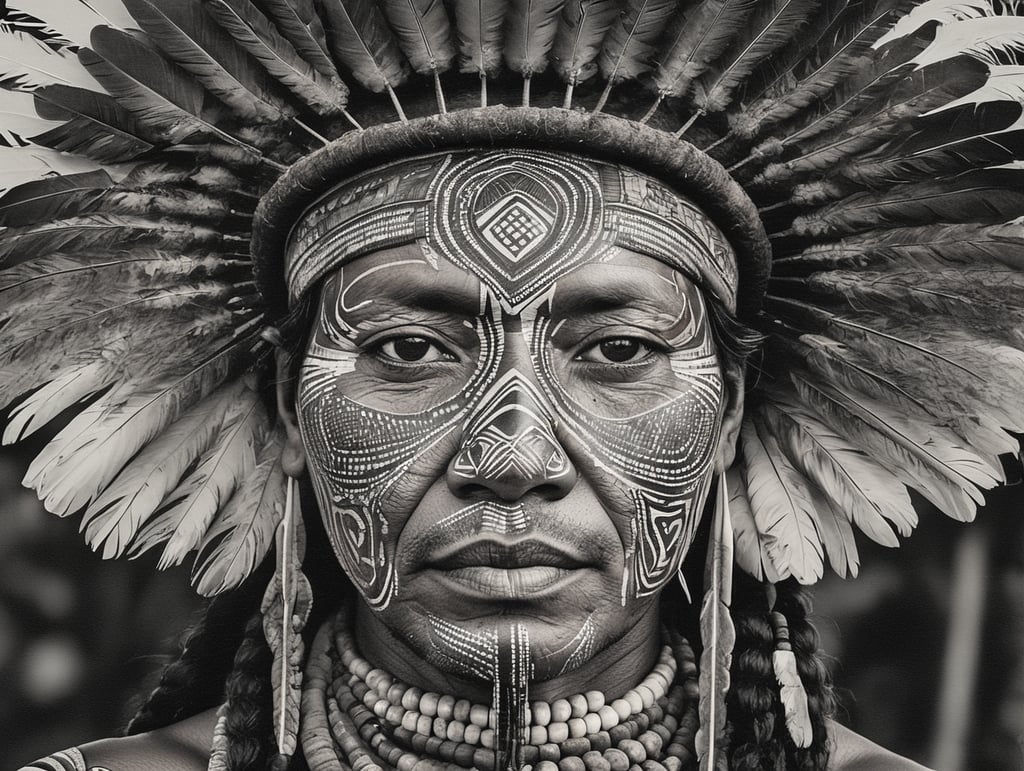 photo of brazillian cacique indigenous with graphism