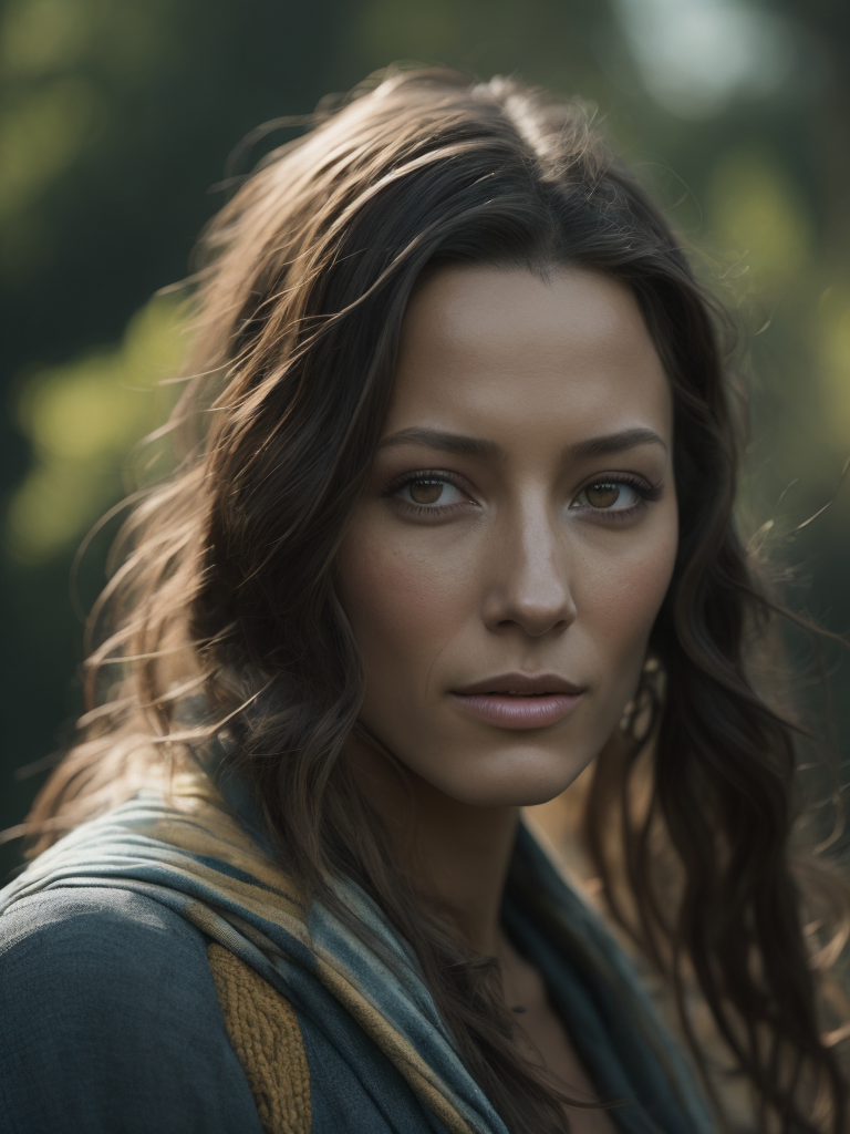 Blake Lively as a Native American woman, realism, photorealism, wearing beautiful regalia, high resolution, forest background, cinematic