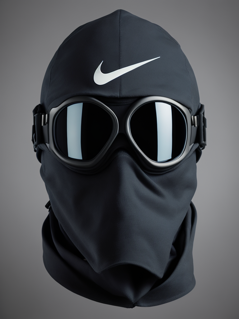 Nike goggles ski black mask, Gray background, dark atmosphere, high quality details
