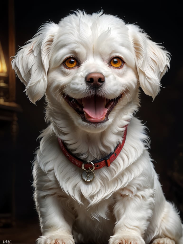 белая маленькая собака мальтеза , смешная и веселая, добрая и игривая ,коричневые глаза