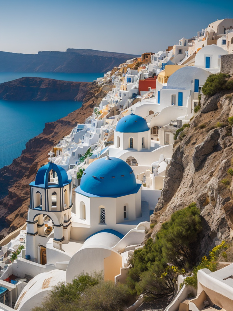 Greece Santorini, Vibrant colors, High detail,
